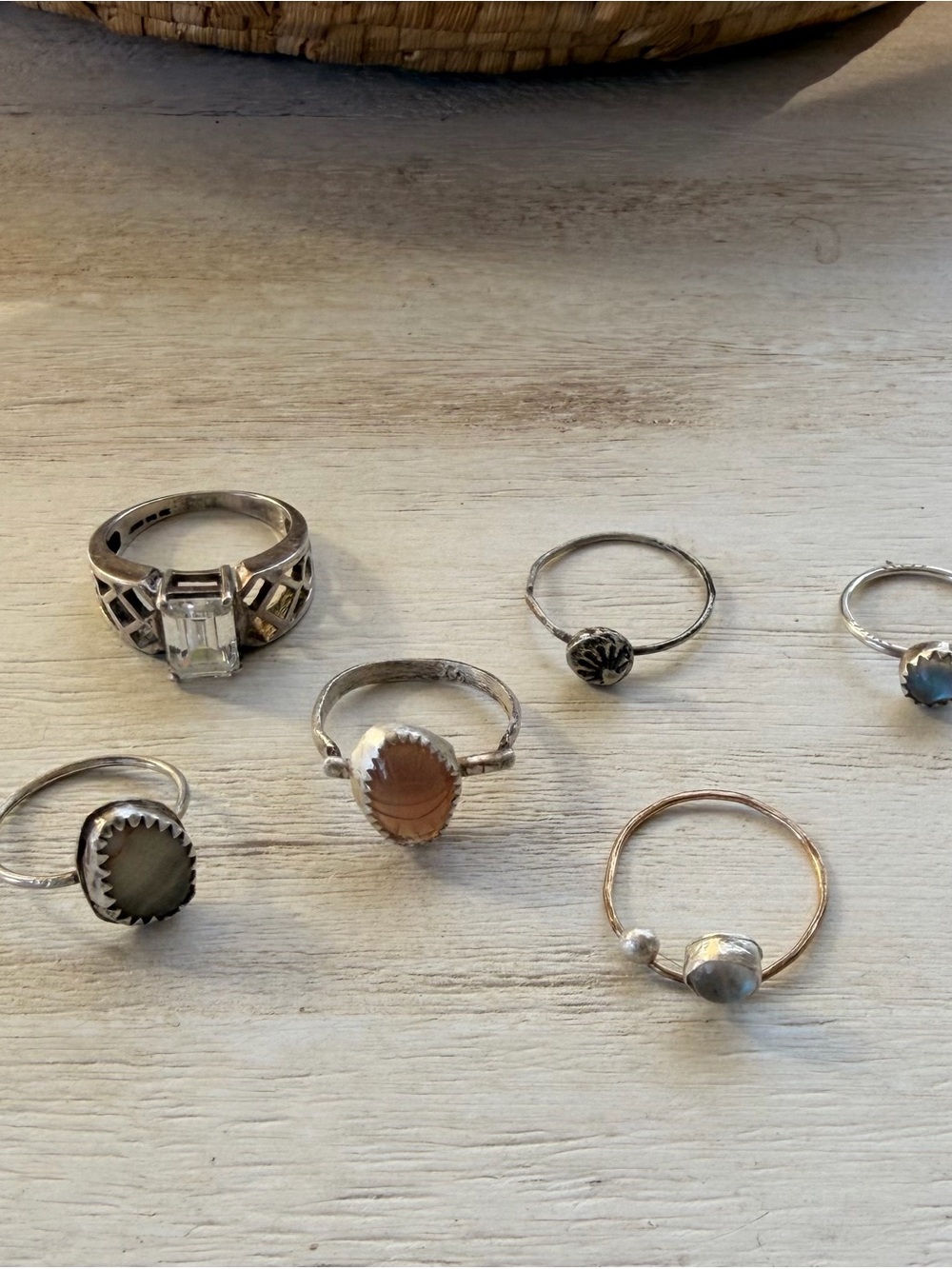 Sterling Silver Mixed Stone Rings - Handmade Silver and Neutral Tones